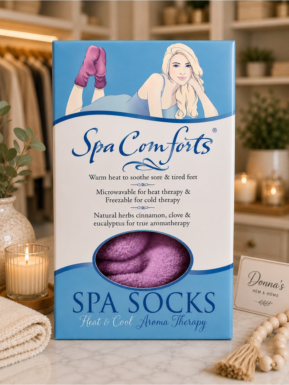 👣 SPA COMFORTS Lavender Aromatherapy Spa Socks Heated Cooling Herbal Scented NIB